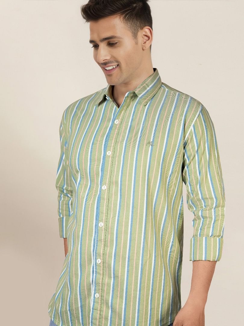 Authenzaa Men Casual Shirt SFCS174 Pista Green Stripe 