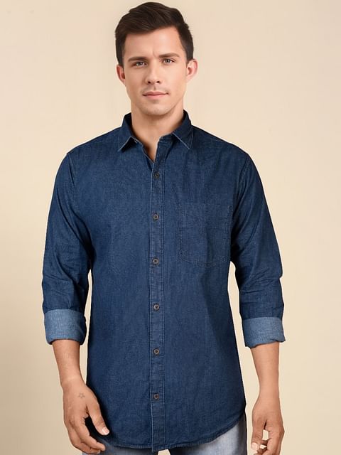Authenzaa Men Casual Shirt SFCS190 Navy Blue 