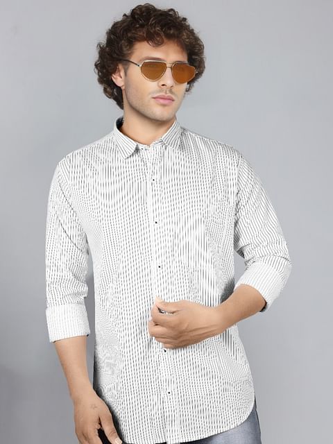 Authenzaa Men Casual Shirt SFCS165 White Stripe 