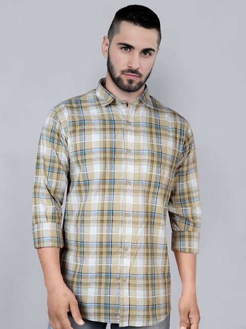 Authenzaa Men Casual Shirt SFCS166 Sage Green Chex 