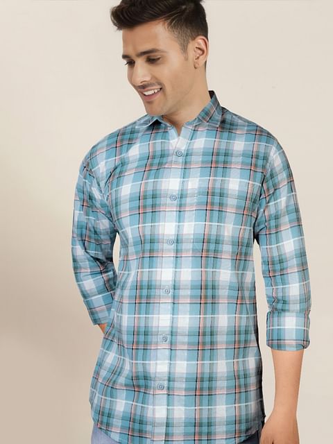 Authenzaa Men Casual Shirt SFCS167 Blue Chex 