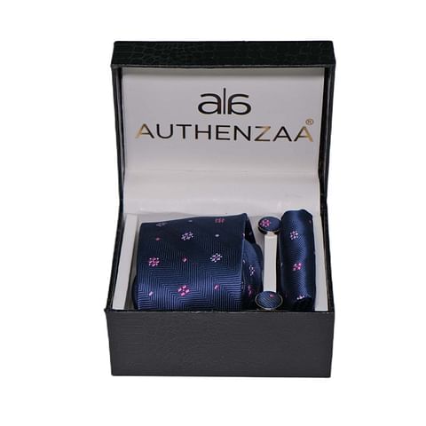 Authenzaa League Tie & Cufflinks  FR-LT1016, Dark Blue 