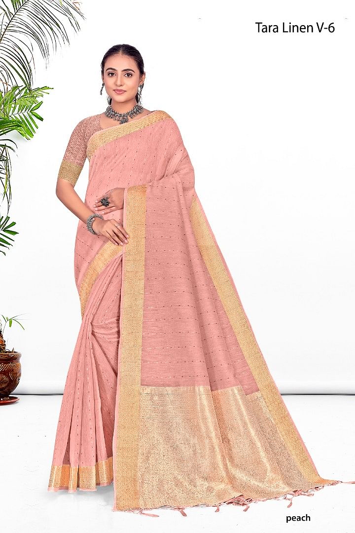 Authenzaa Women Saree YIWS026 Peach 
