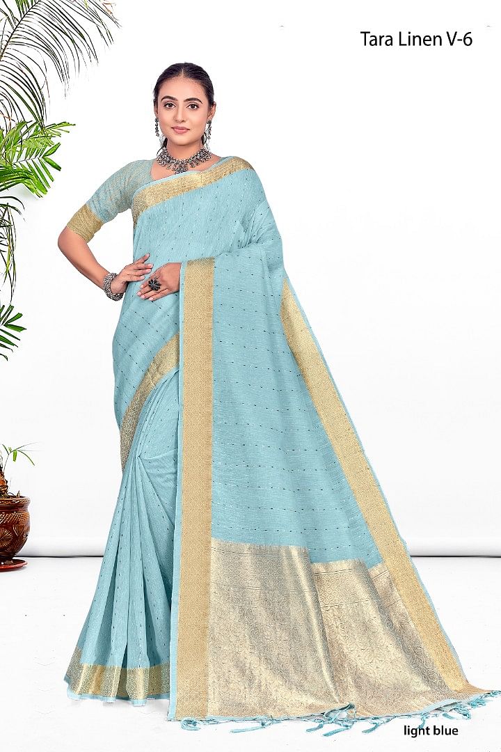 Authenzaa Women Saree YIWS026 Light Blue 