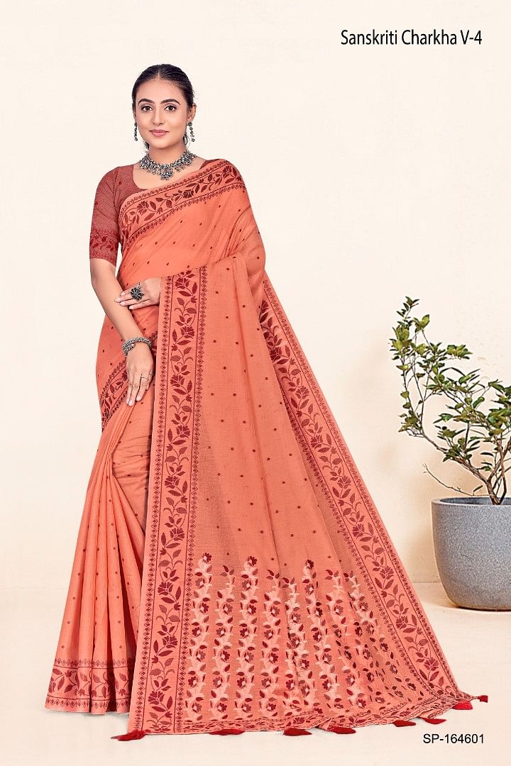 Authenzaa Women Saree YIWS034 Orange 