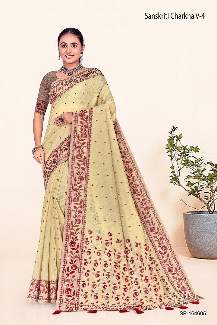 Authenzaa Women Saree YIWS034 Cream 