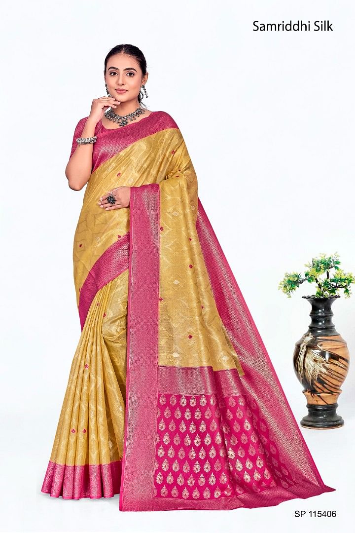 Authenzaa Women Saree YIWS038 Golden 