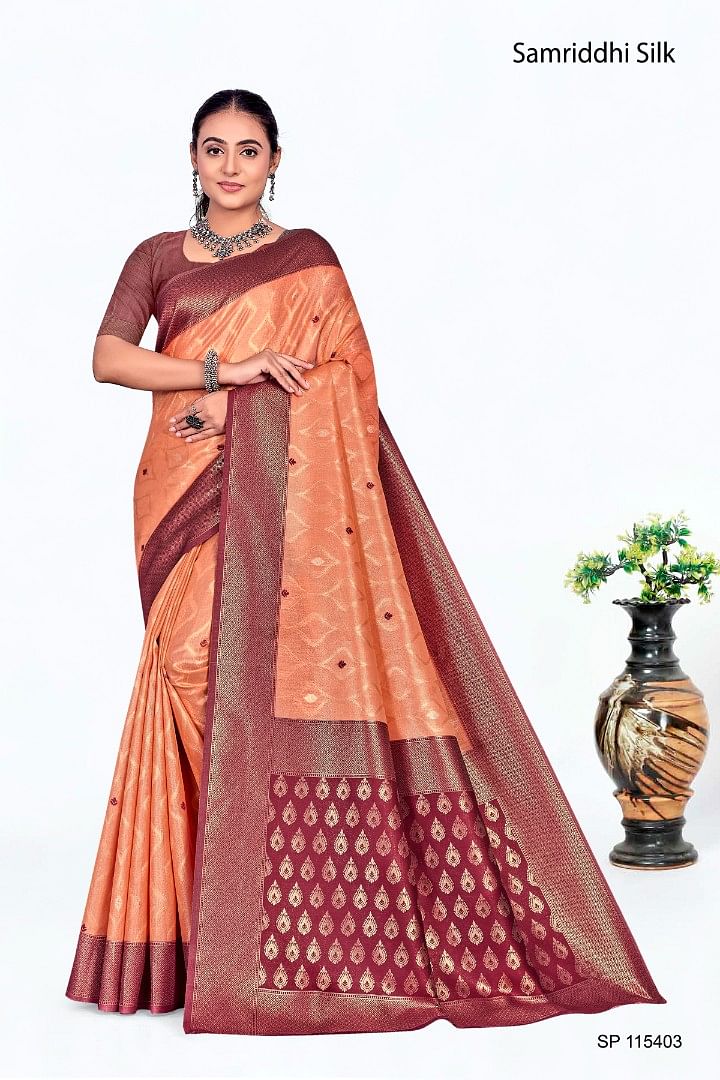 Authenzaa Women Saree YIWS038 Peach 