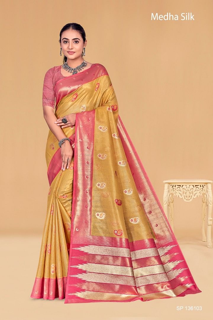 Authenzaa Women Saree YIWS040 Gold 