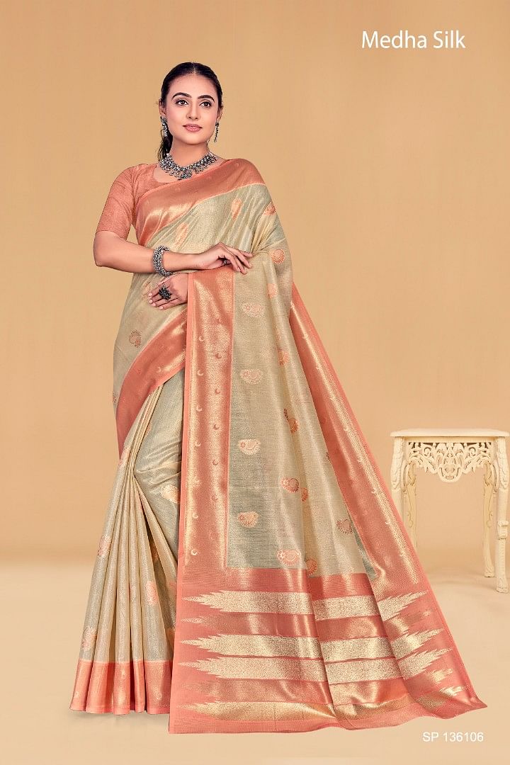 Authenzaa Women Saree YIWS040 Cream 
