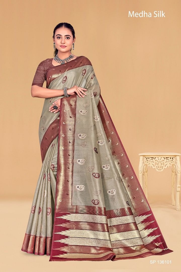 Authenzaa Women Saree YIWS040 Grey 