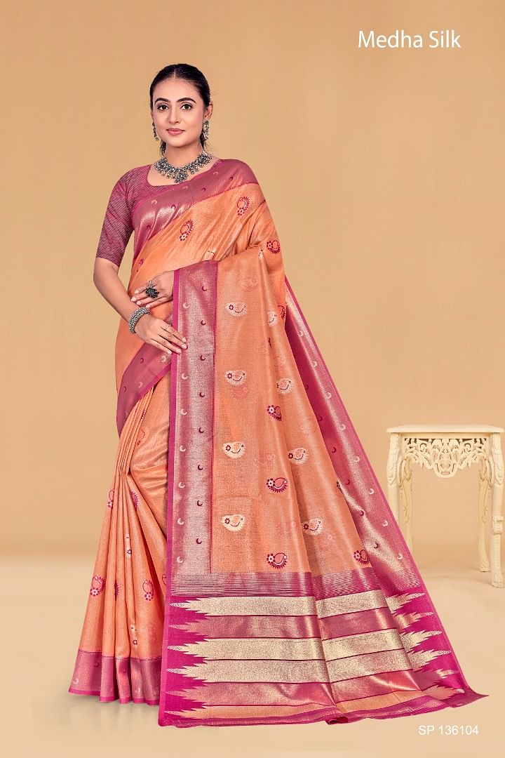 Authenzaa Women Saree YIWS040 Peach 