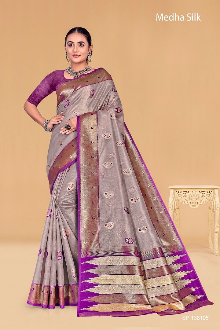 Authenzaa Women Saree YIWS040 Lavender 