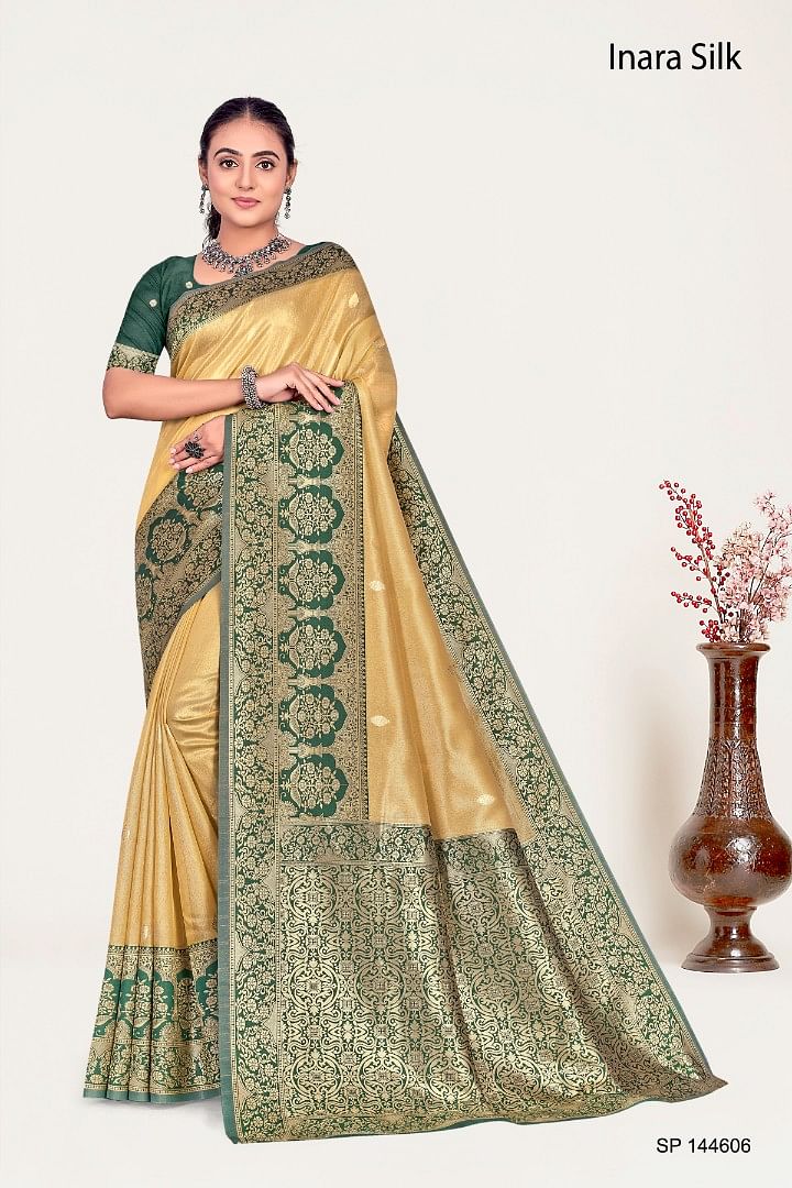 Authenzaa Women Saree YIWS041 Gold 