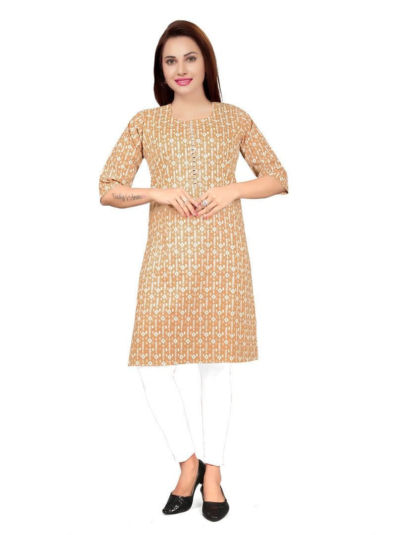 Authenzaa Women Kurti EVWKT023 Light Brown 