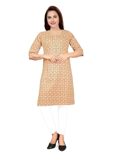Authenzaa Women Kurti EVWKT023 Light Brown 