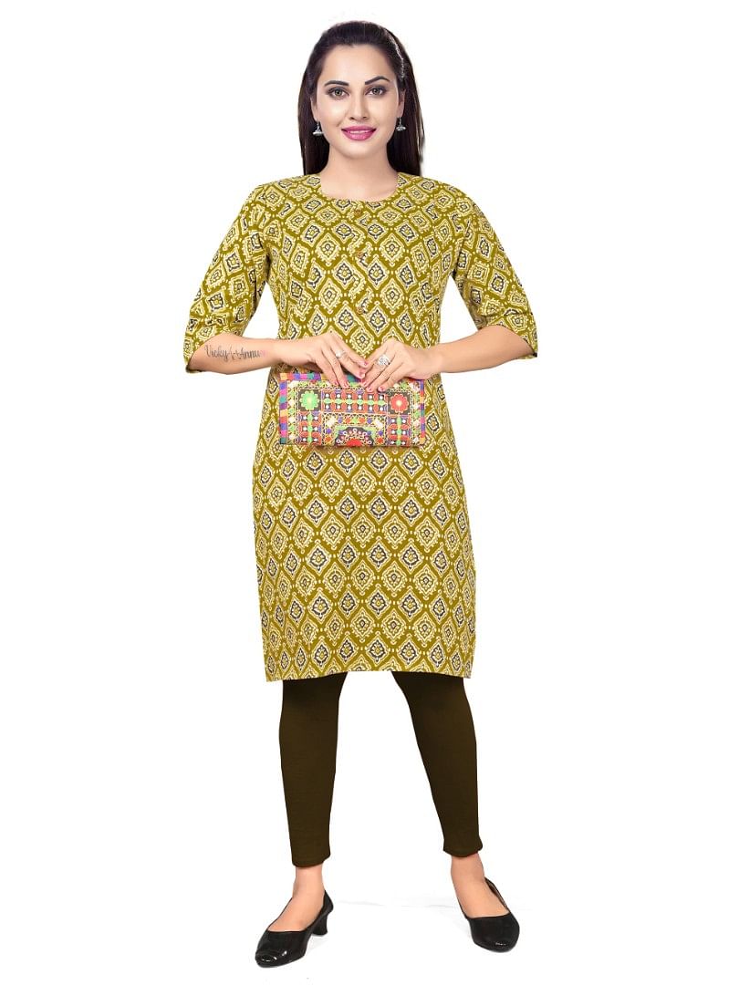 Authenzaa Women Kurti EVWKT024 Light Mehandi 