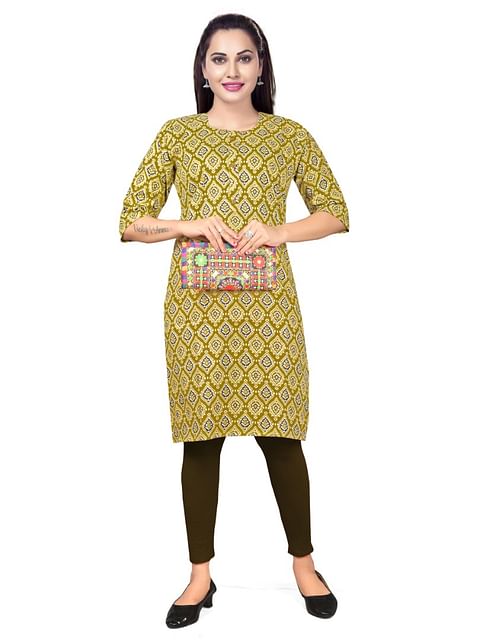 Authenzaa Women Kurti EVWKT024 Light Mehandi 