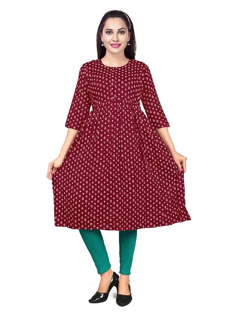 Authenzaa Women Kurti  EVWKT027 Maroon 
