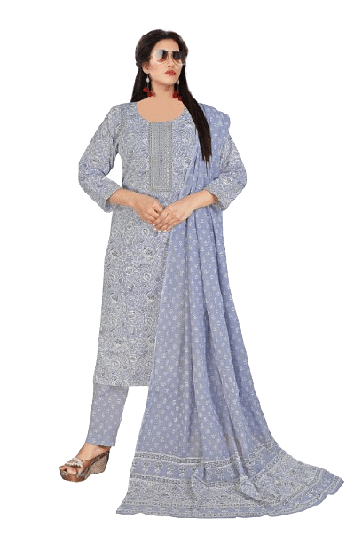 Authenzaa Women 3Pcs Kurti Set ATKS023 Grey 