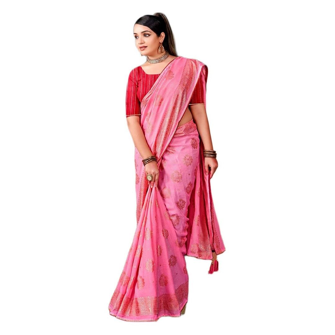 Authenzaa Women Saree RRWS009 Pink 