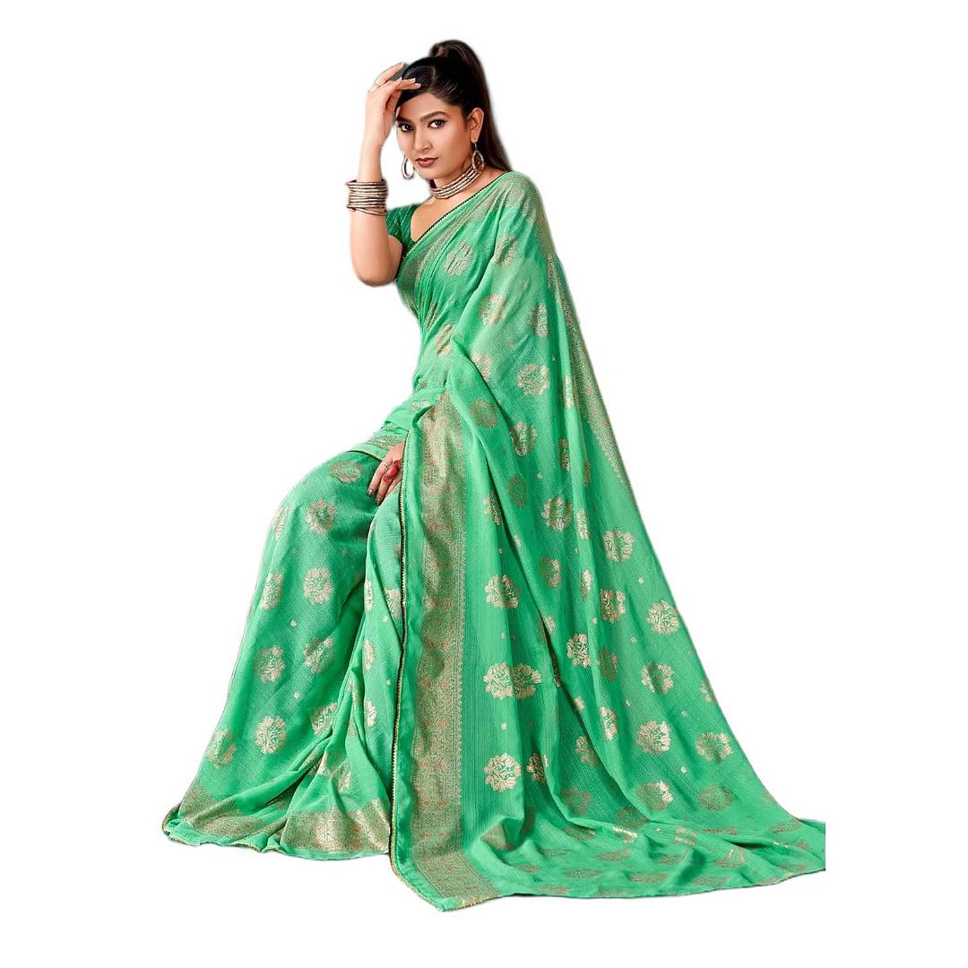 Authenzaa Women Saree RRWS009 Pista 