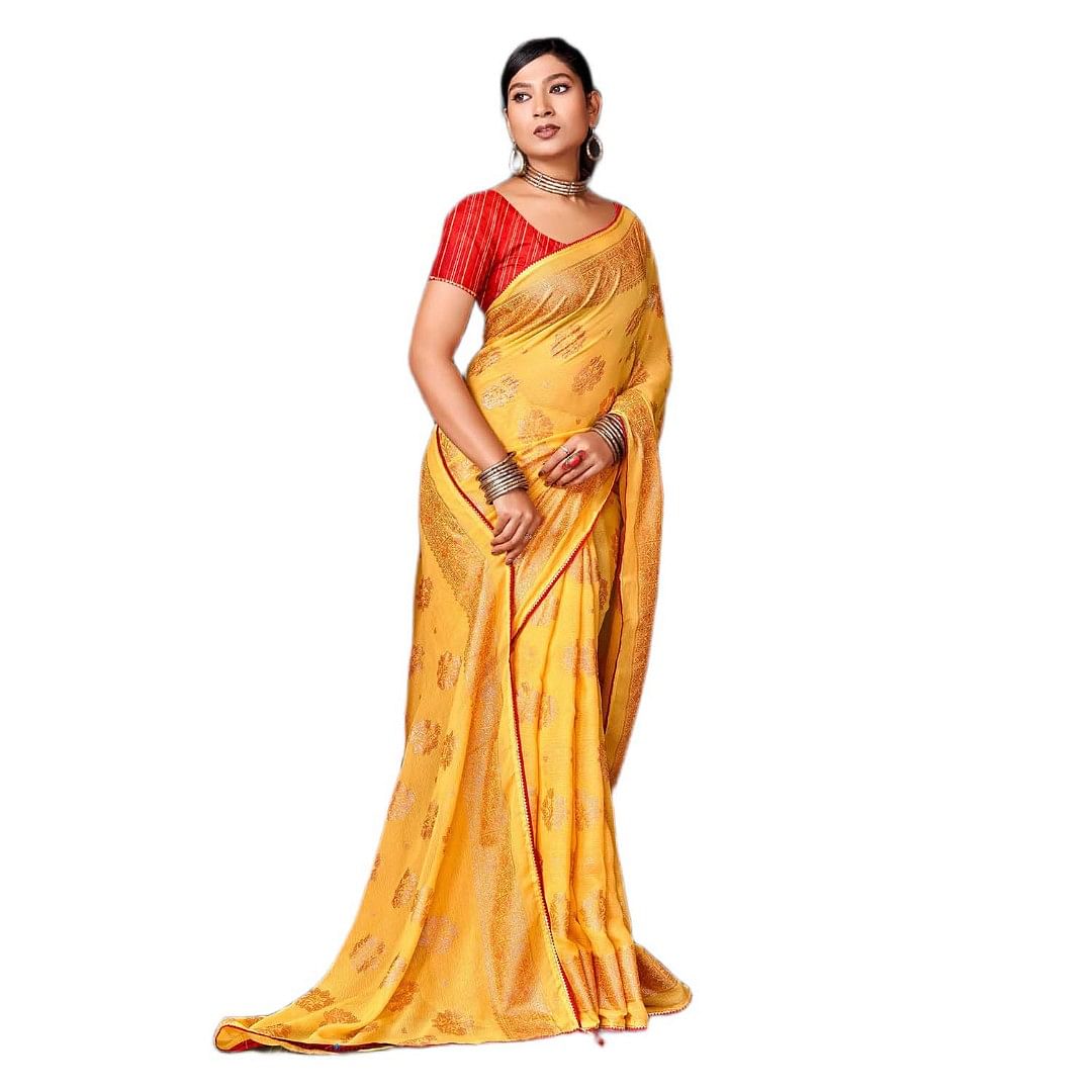 Authenzaa Women Saree RRWS009 Yellow 