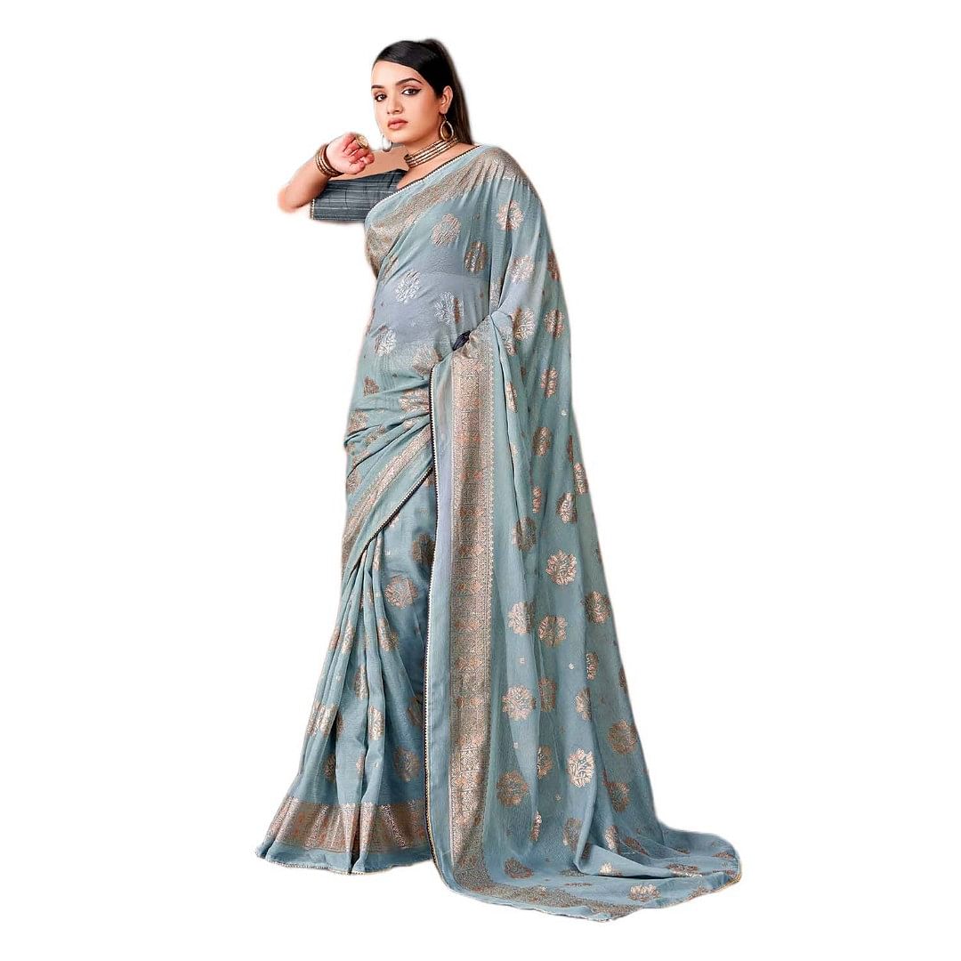 Authenzaa Women Saree RRWS009 Grey 