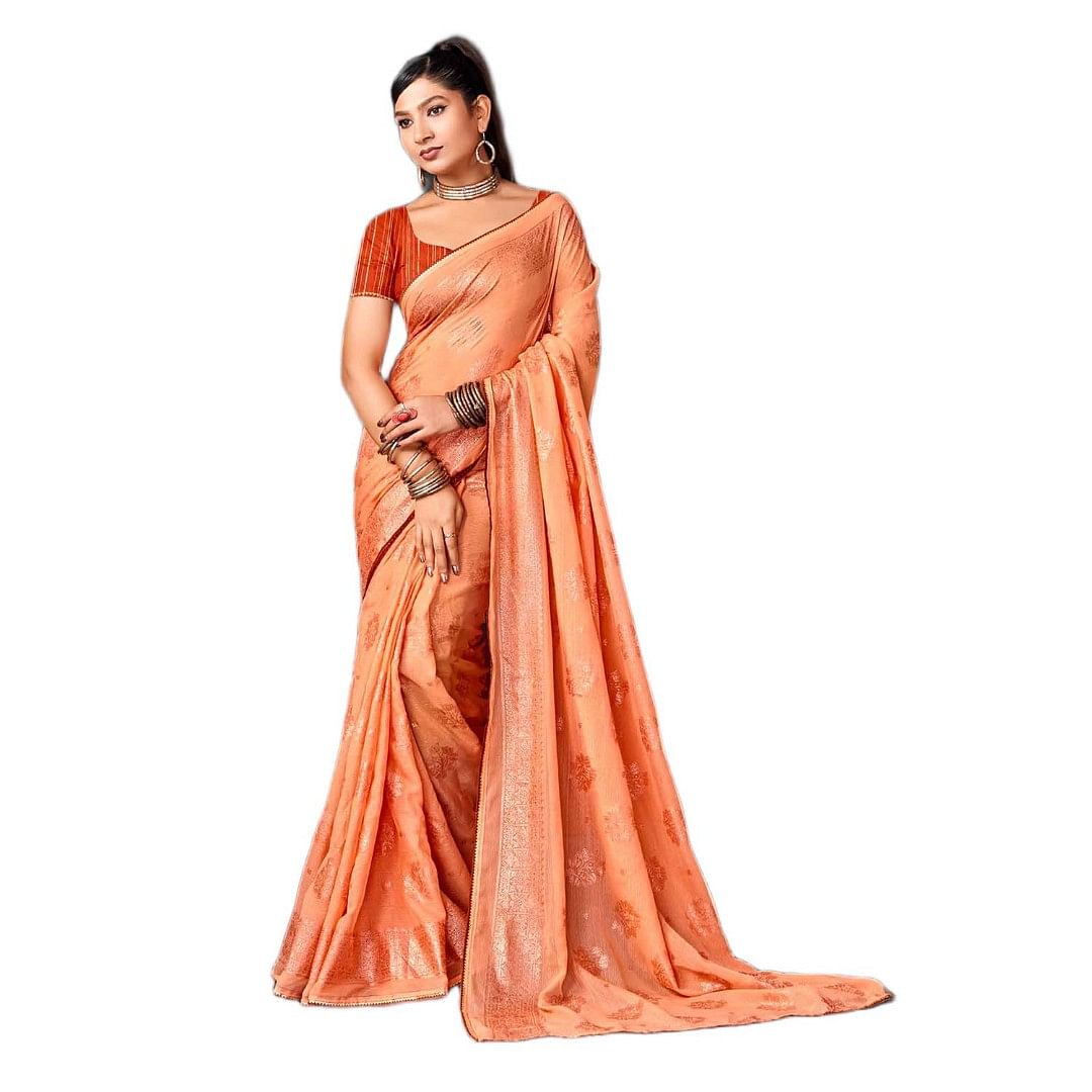 Authenzaa Women Saree RRWS009 Peach 