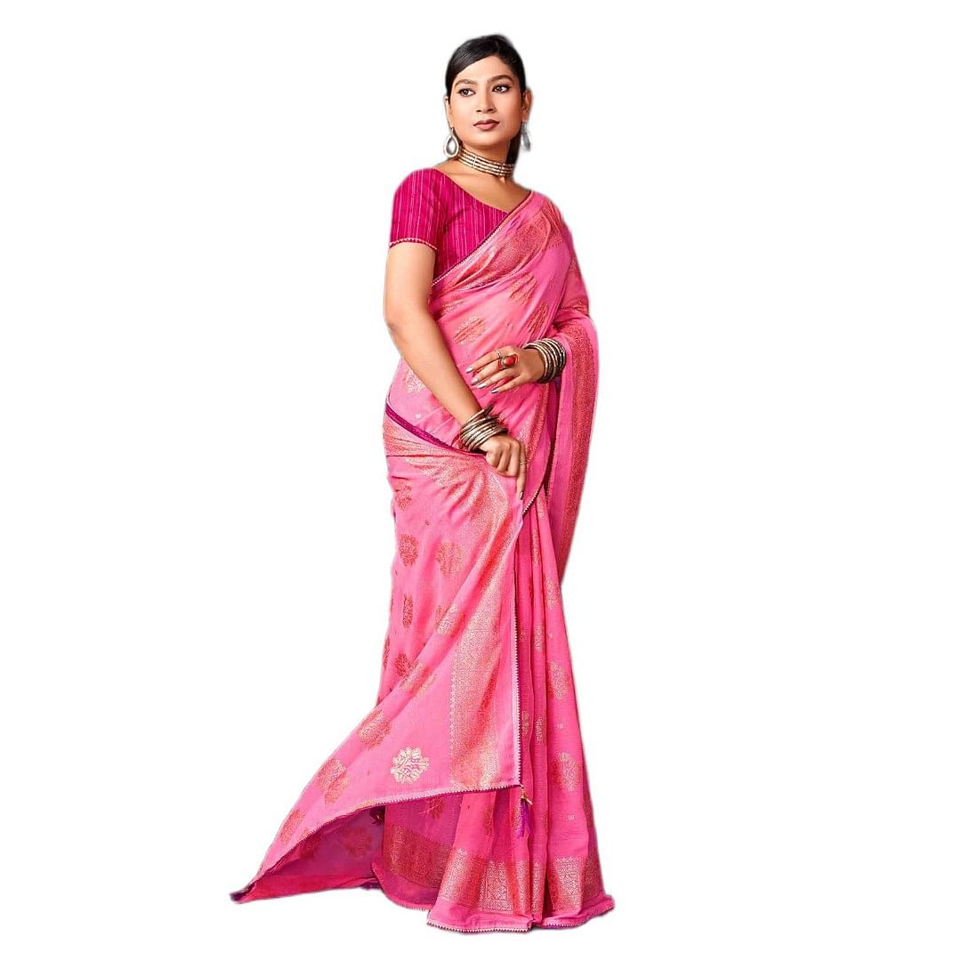 Authenzaa Women Saree RRWS009 Dark Pink 