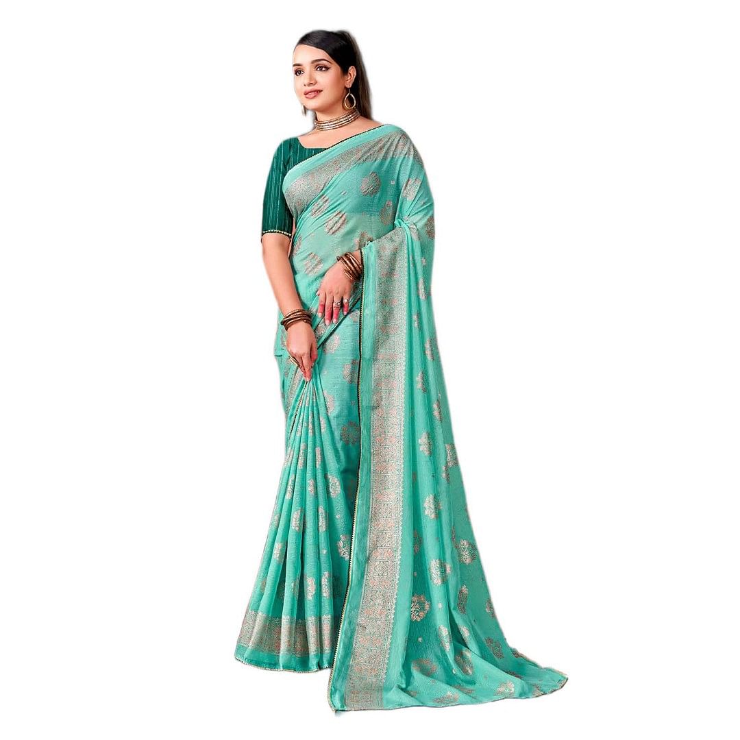 Authenzaa Women Saree RRWS009 Turqoise 
