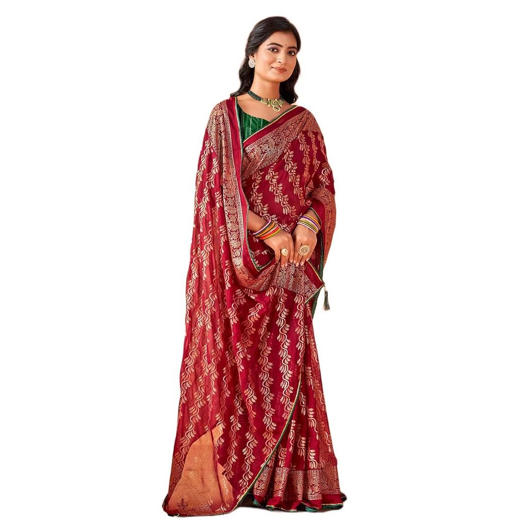 Authenzaa Women Saree RRWS010 Maroon 