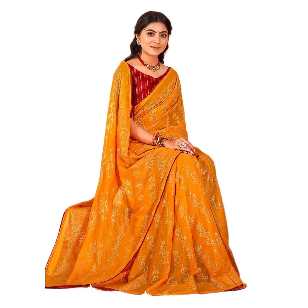 Authenzaa Women Saree RRWS010 Yellow 