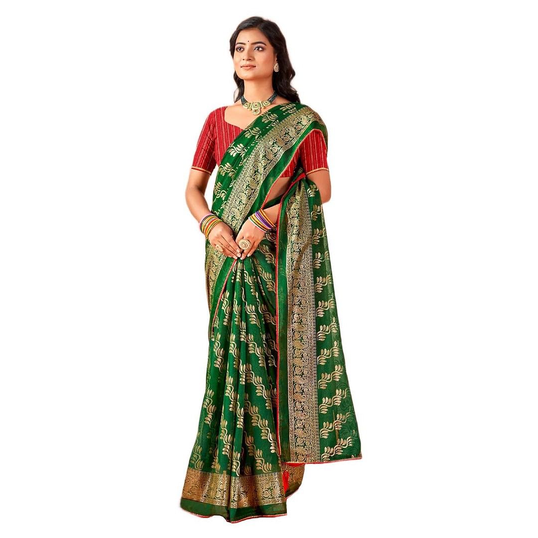 Authenzaa Women Saree RRWS010 Bottle Green 