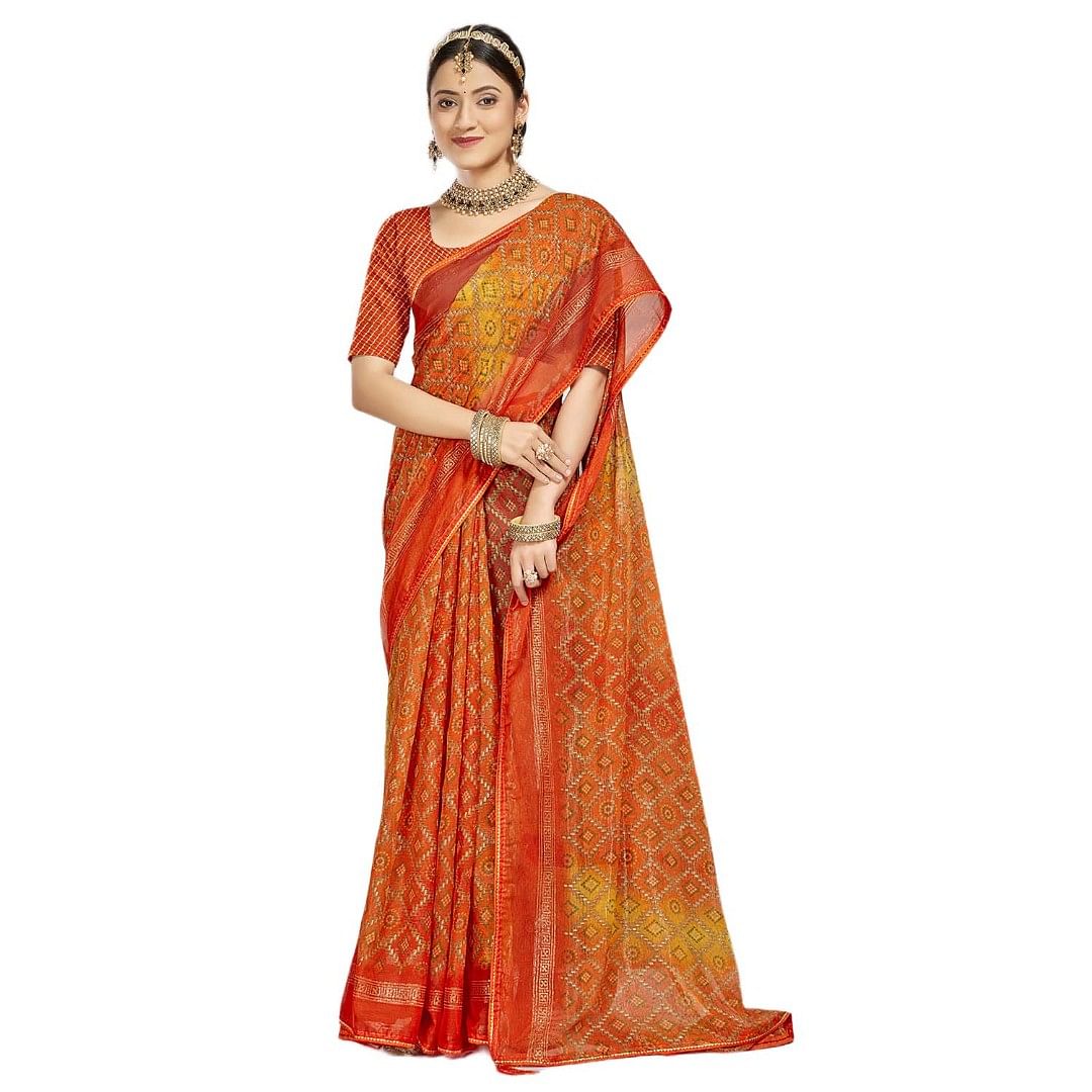 Authenzaa Women Saree RRWS011 Orange 