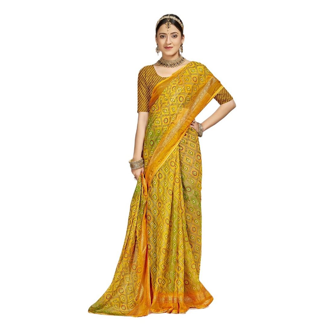 Authenzaa Women Saree RRWS011 Yellow 