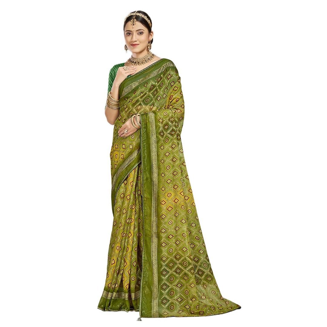 Authenzaa Women Saree RRWS011 Mehandi 