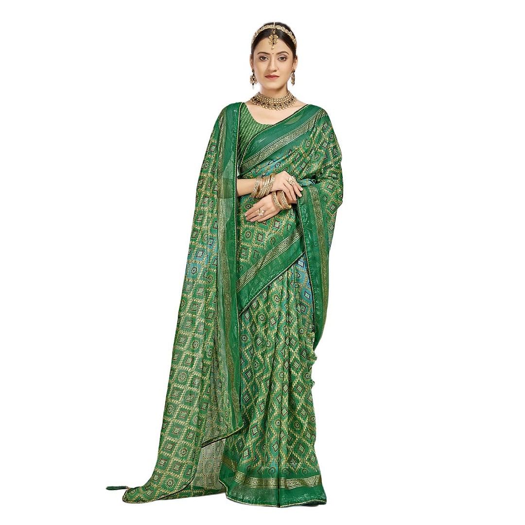 Authenzaa Women Saree RRWS011 Dark Green 
