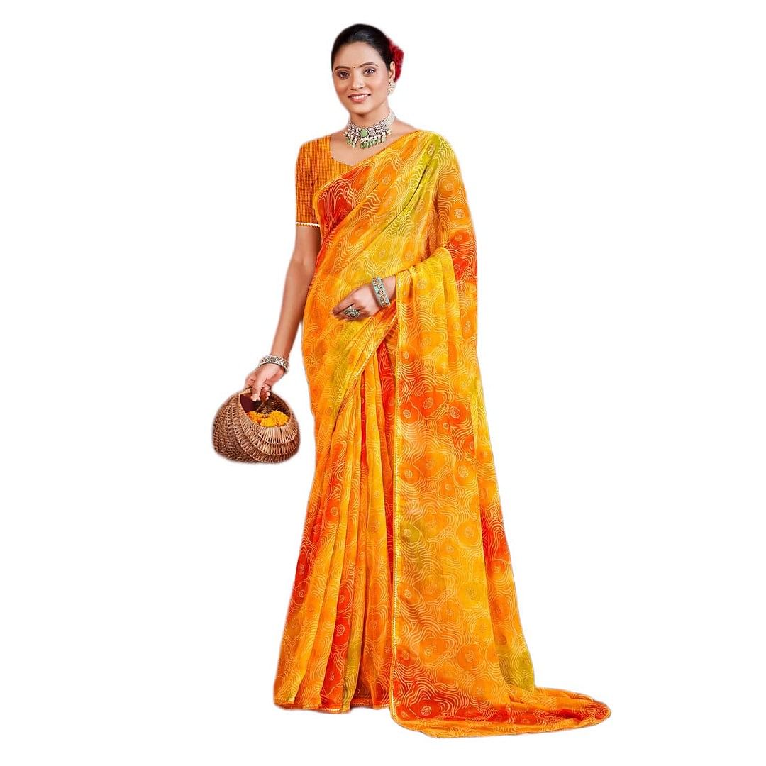 Authenzaa Women Saree RRWS012 Yellow 