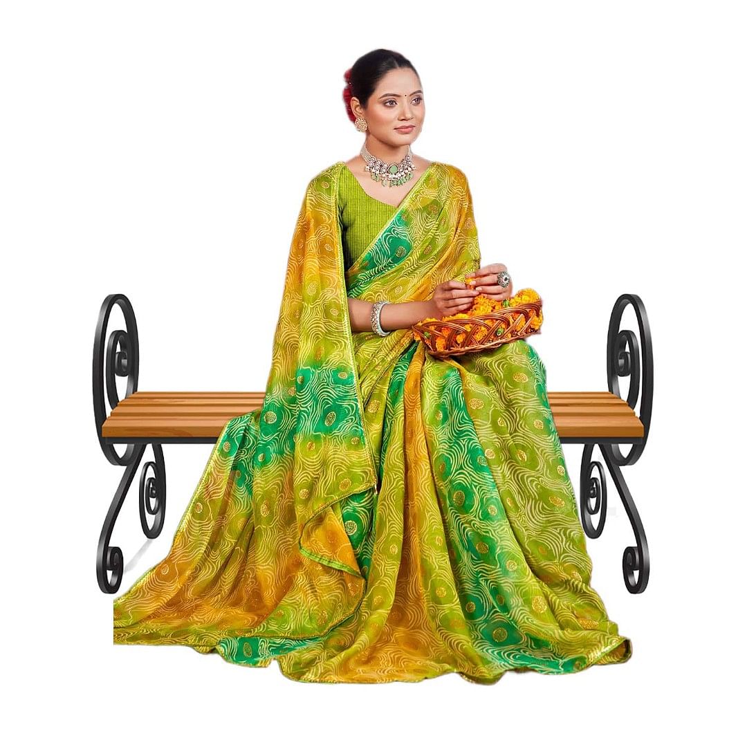 Authenzaa Women Saree RRWS012 Light Yellow 