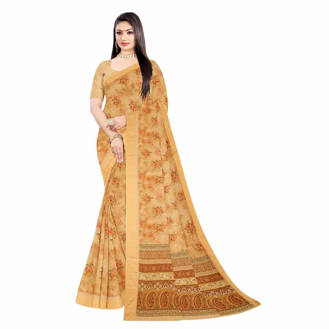 Authenzaa Women Saree RRWS013 Yellow 