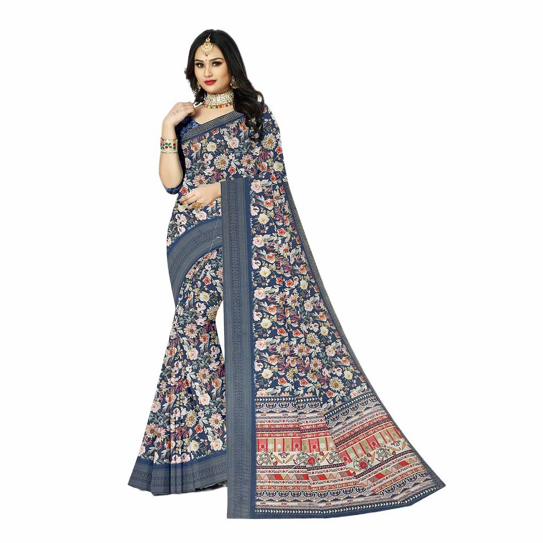 Authenzaa Women Saree RRWS013 Navy 