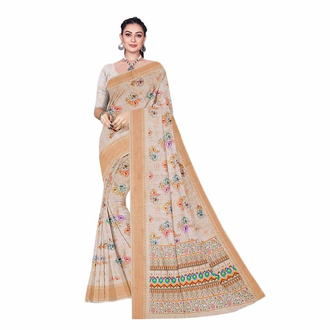 Authenzaa Women Saree RRWS013 Cream 