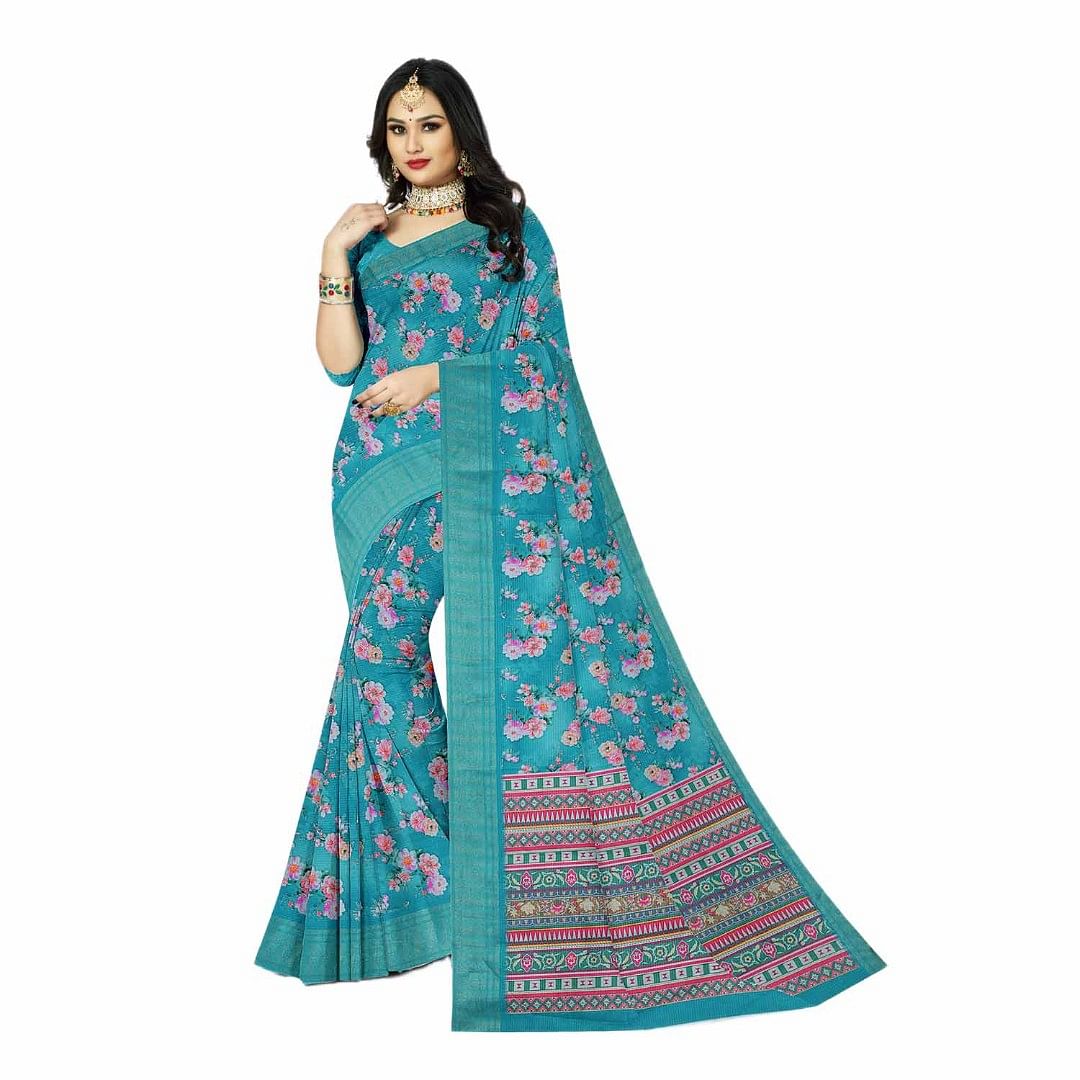 Authenzaa Women Saree RRWS013 Bottle Green 