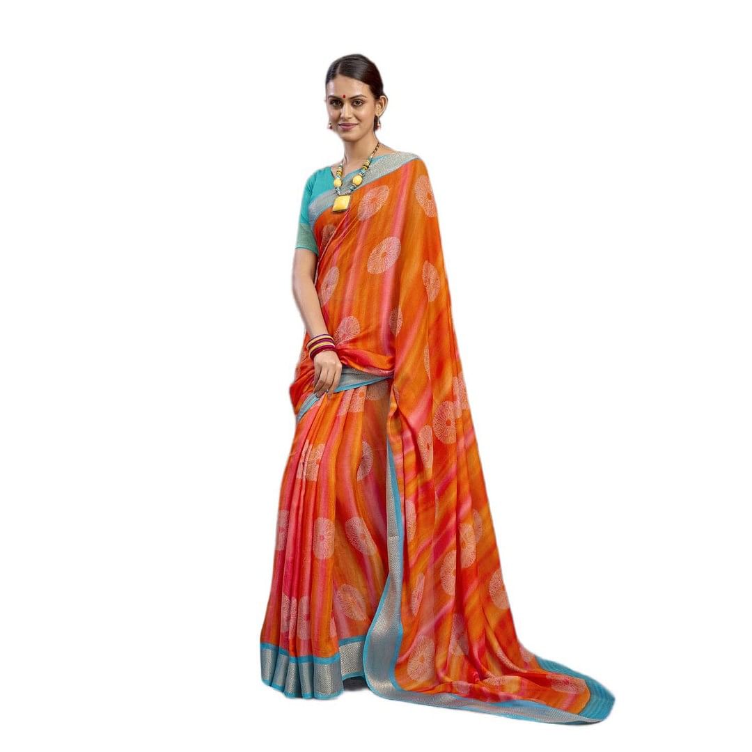 Authenzaa Women Saree SCWS011 Orange 