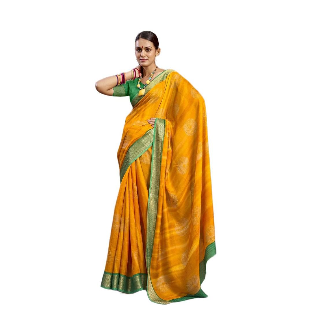 Authenzaa Women Saree SCWS011 Yellow 