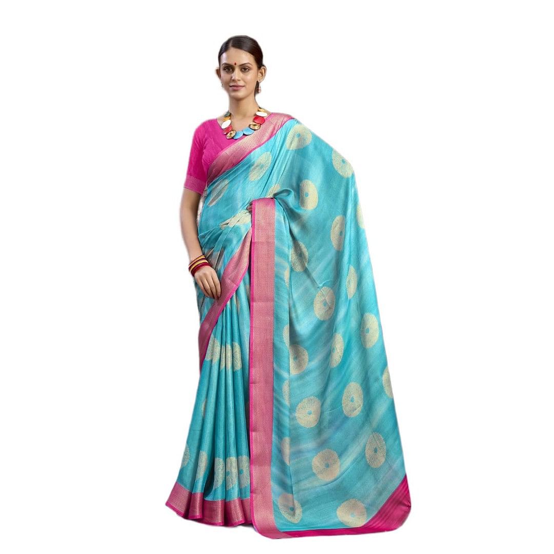 Authenzaa Women Saree SCWS011 Sky Blue 