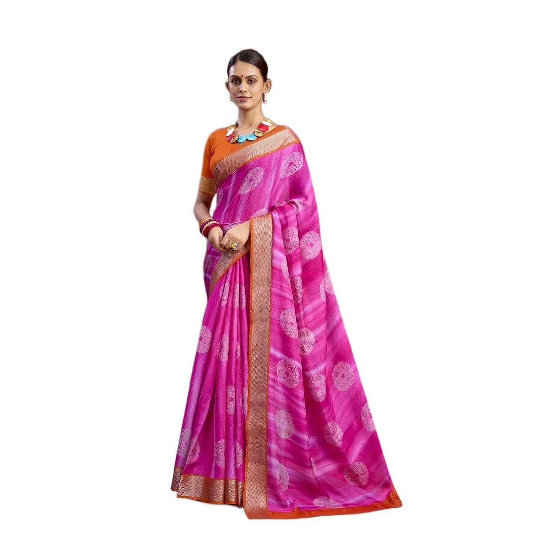 Authenzaa Women Saree SCWS011 Hot Pink 