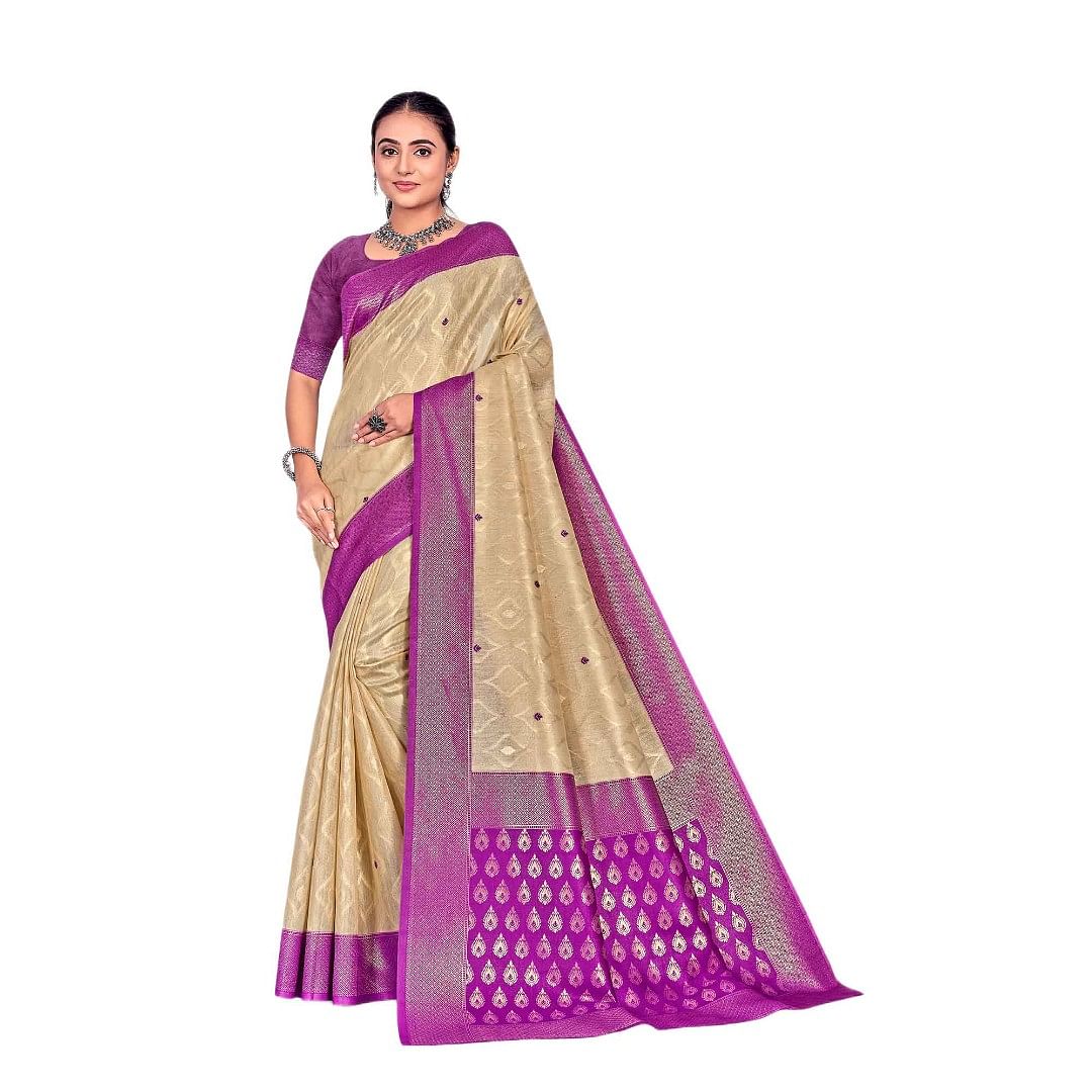Authenzaa Women Saree YIWS038 Cream 