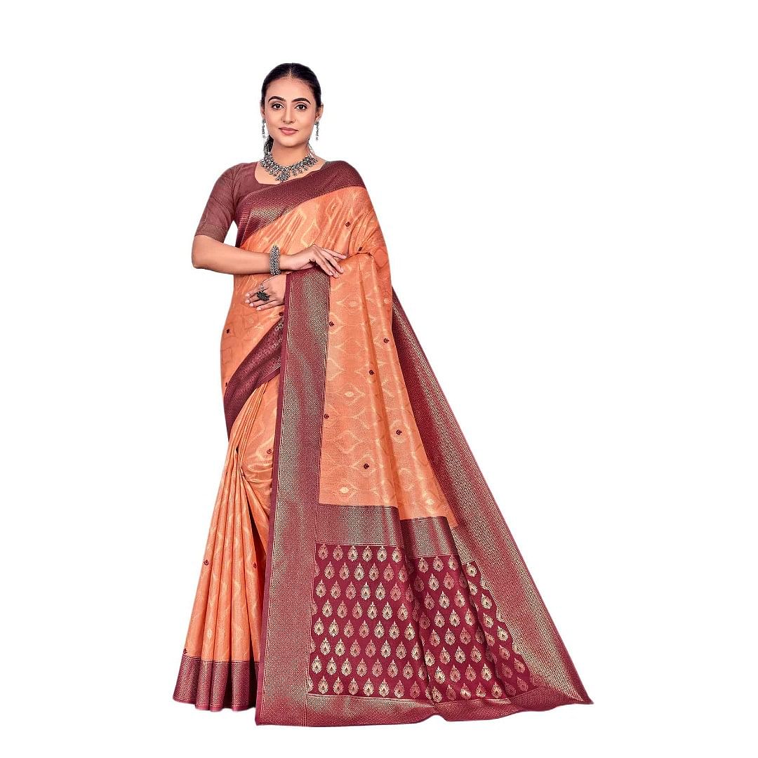 Authenzaa Women Saree YIWS038 Peach 